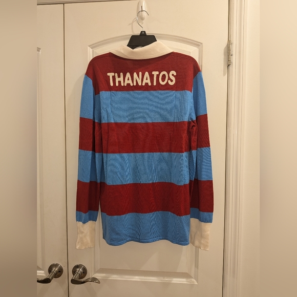 20. NWT GUCCI BLUE STRIPED POLO WITH THANATOS EMBROIDERY - Picture 8 of 11